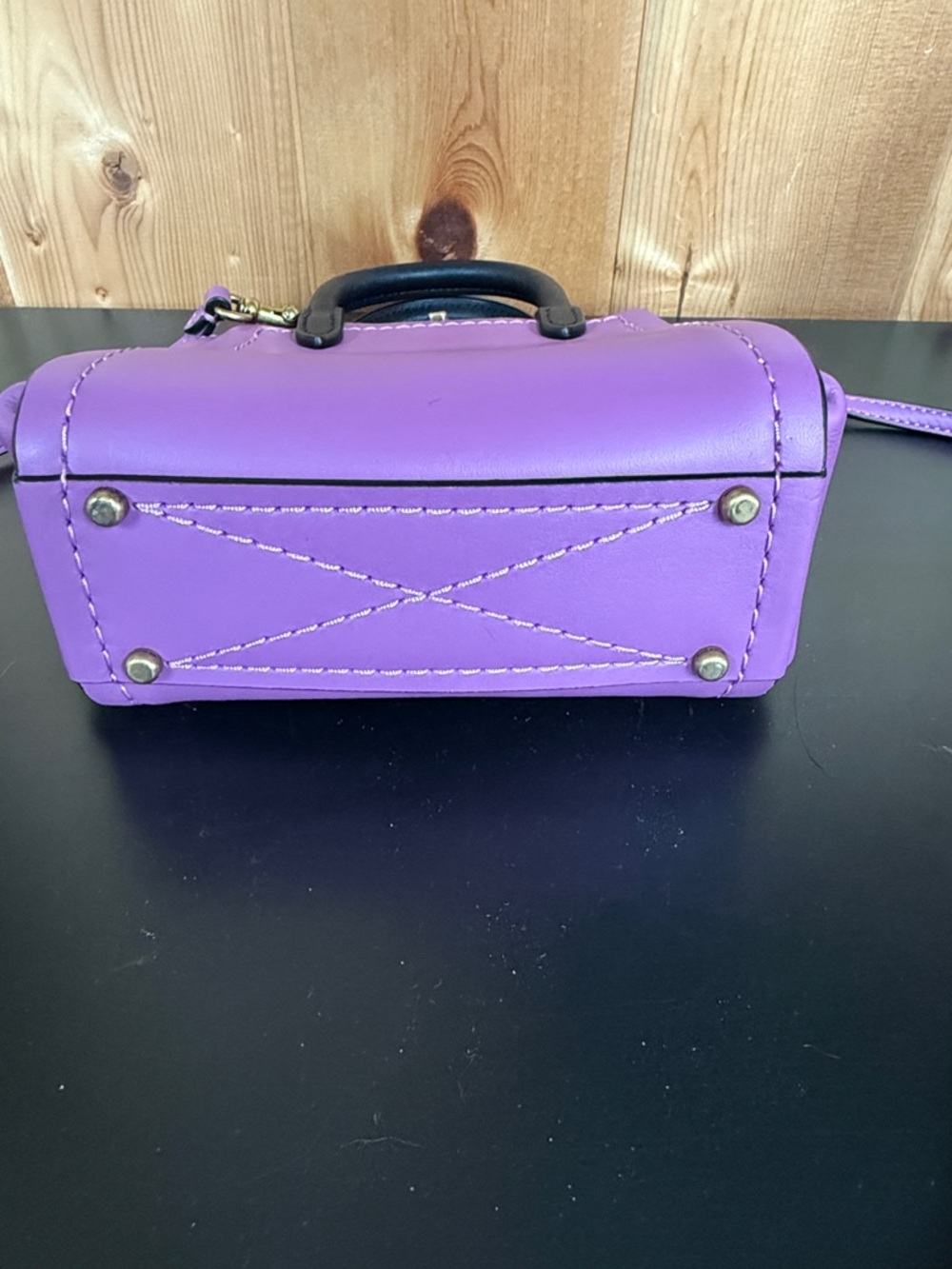 Purple Mini Tote Handbag with Black Handles - Picture 7 of 13